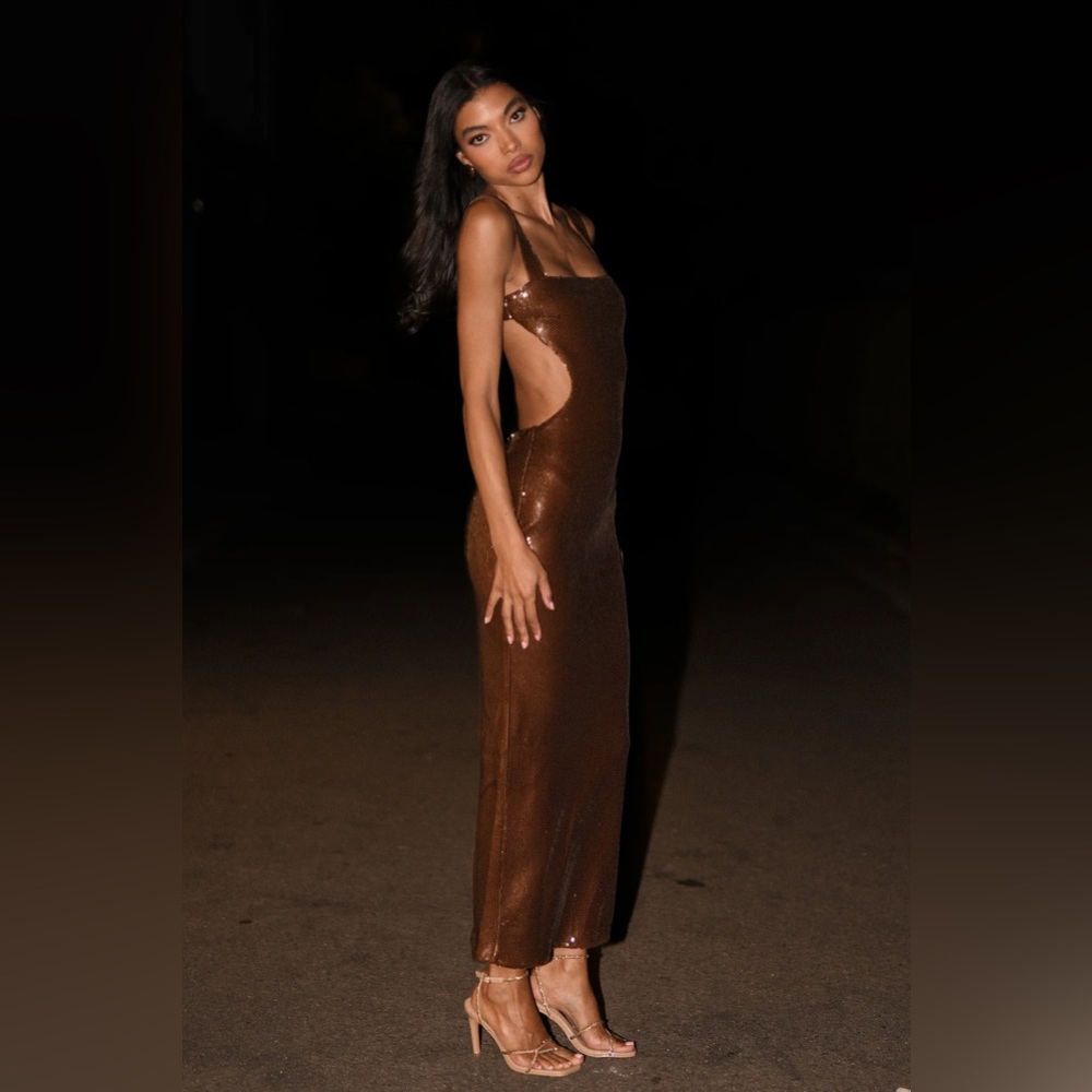 Meshki ADORIA Sequin Cut Out Maxi Dress - Chocolate